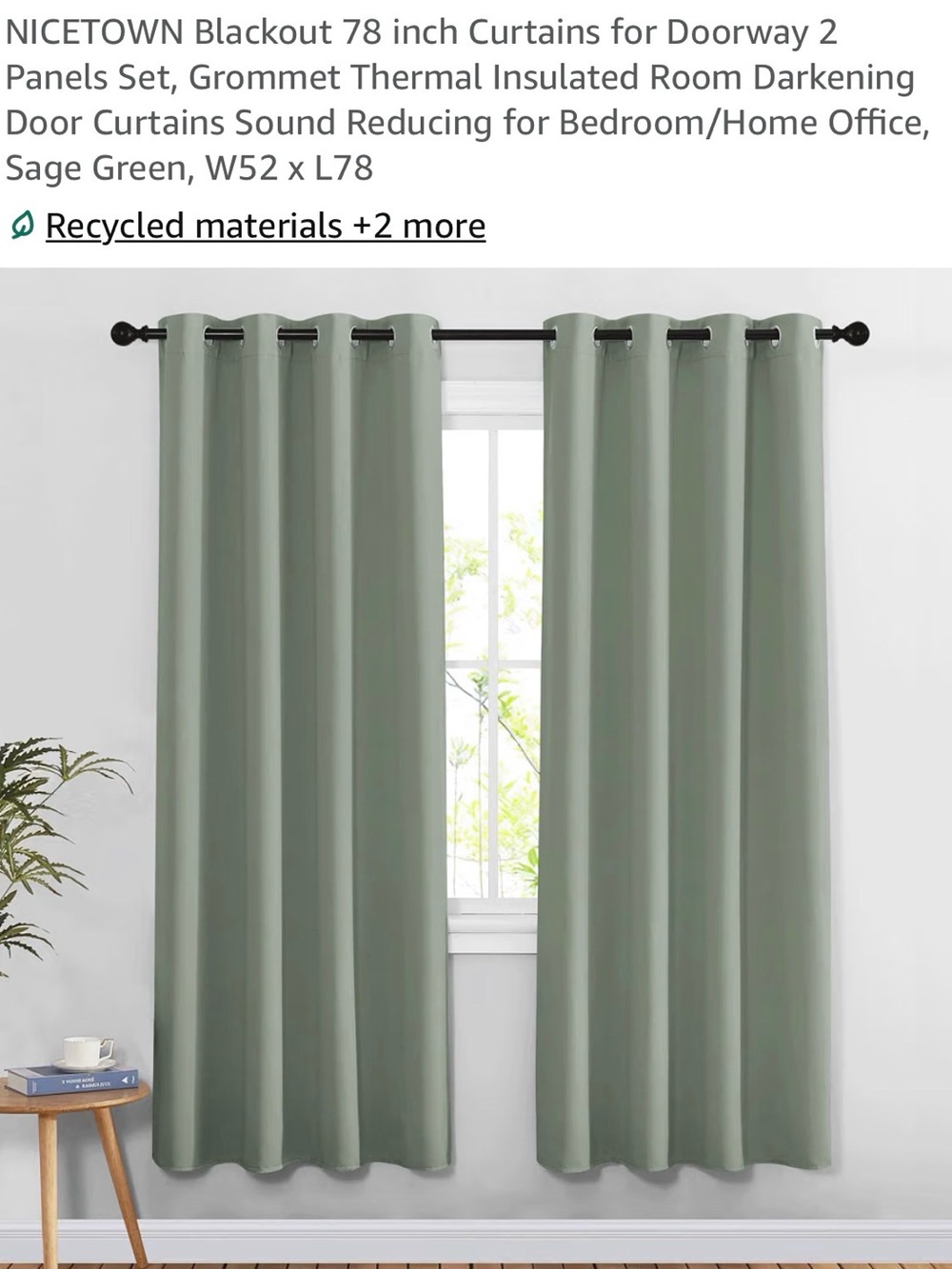 Sage Green Blackout Grommet Curtain Panels - 2 Pack 52x78